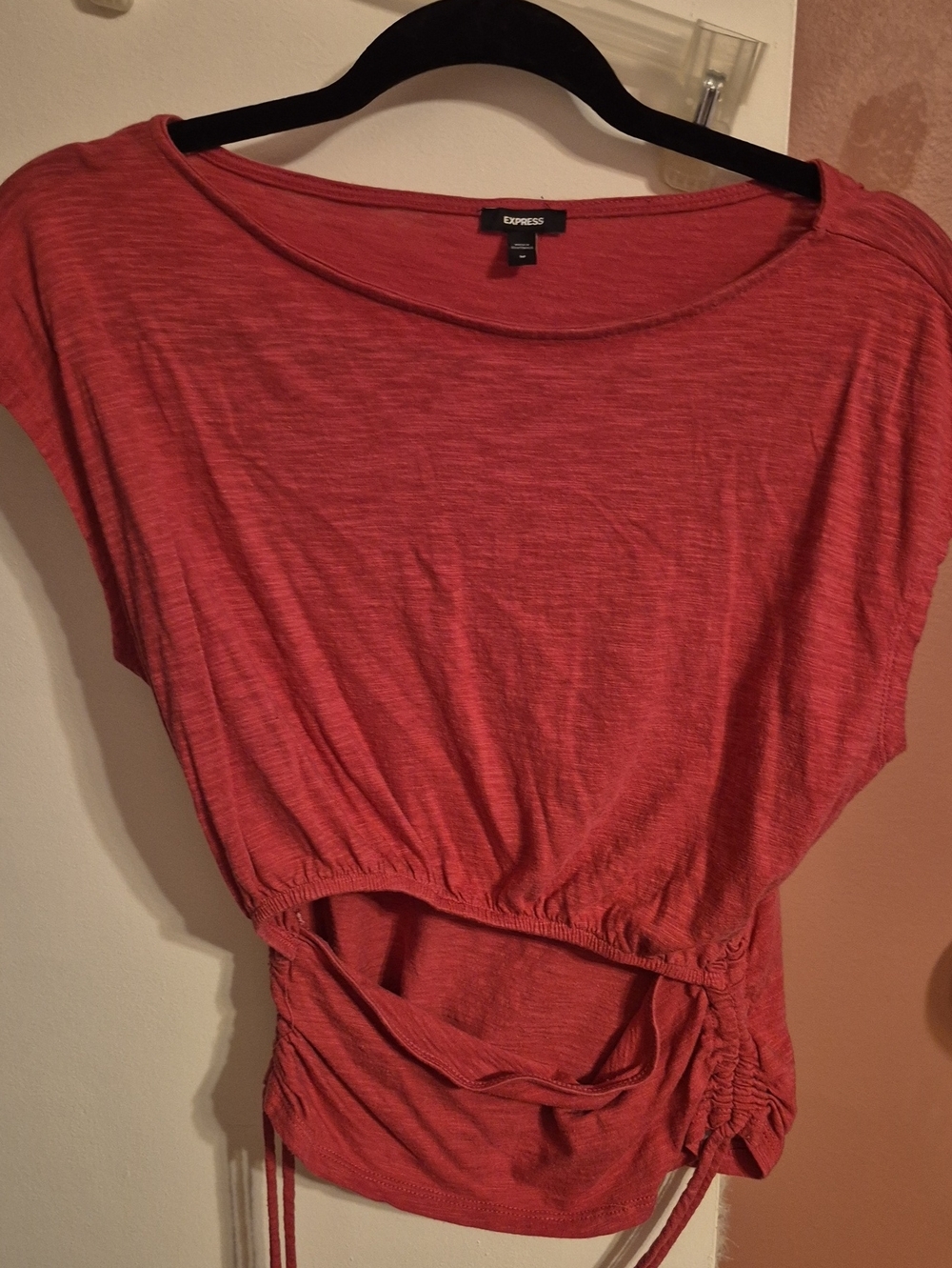 Express Women's Pink Short Sleeve Drawstring Crop Top